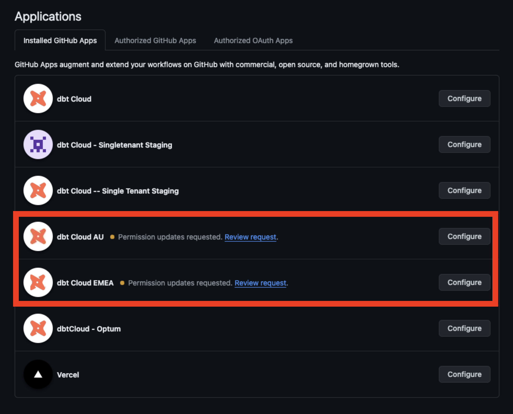 Navigate to Application settings to identify permission changes.