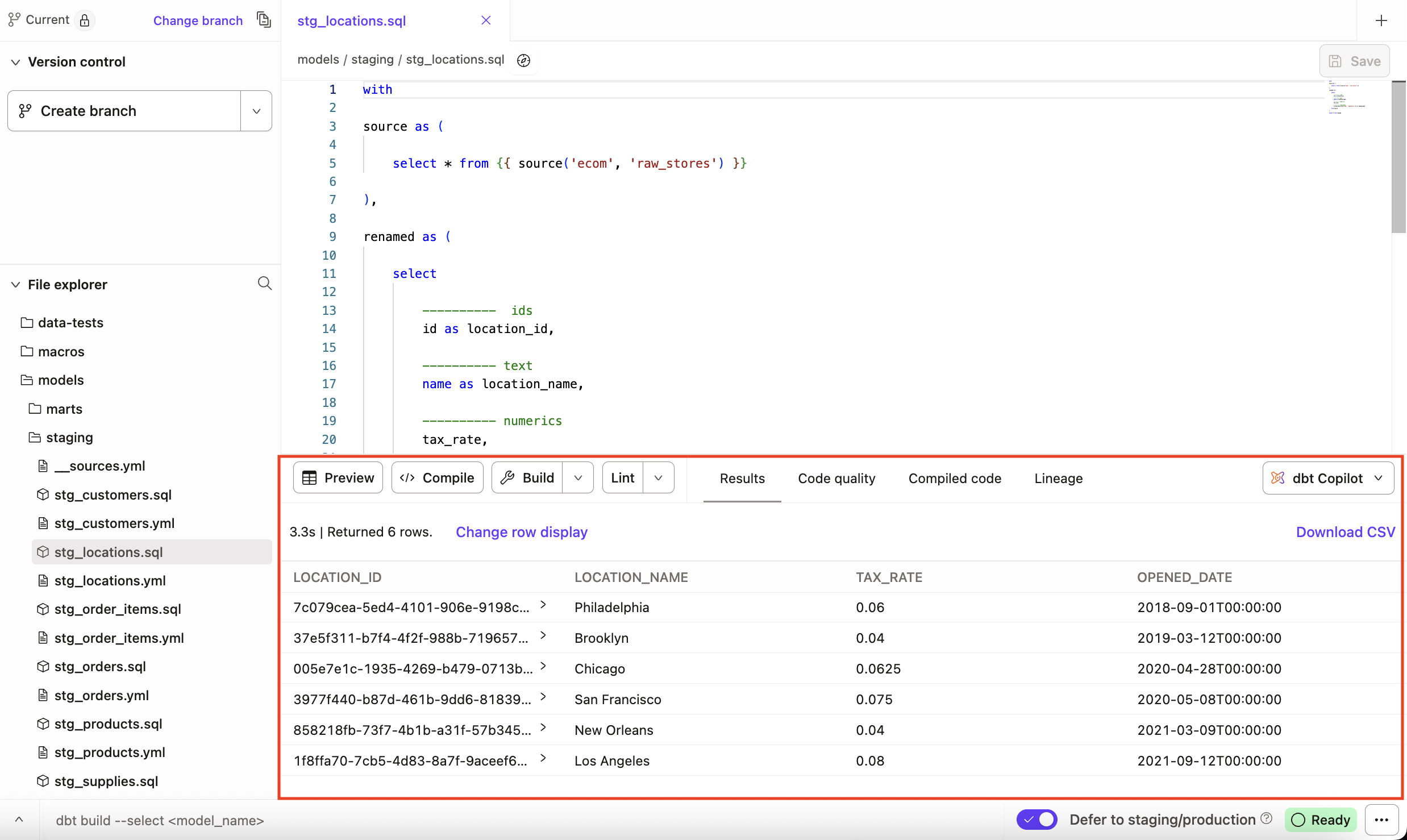 Preview results show up in the Results console tab