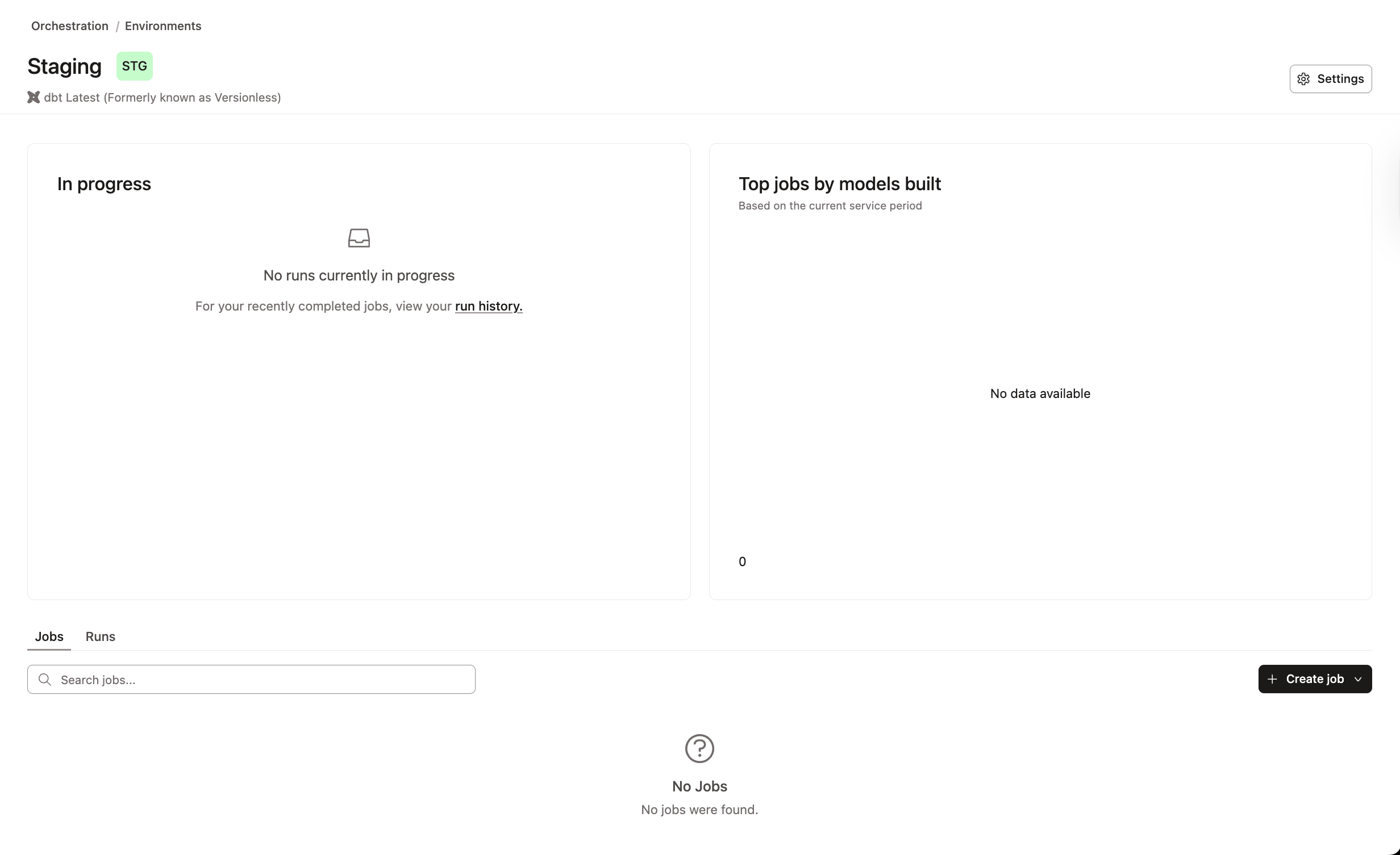 The jobs page with write access and the 'Create job' button visible . The jobs page with write access and the 'Create job' button visible .